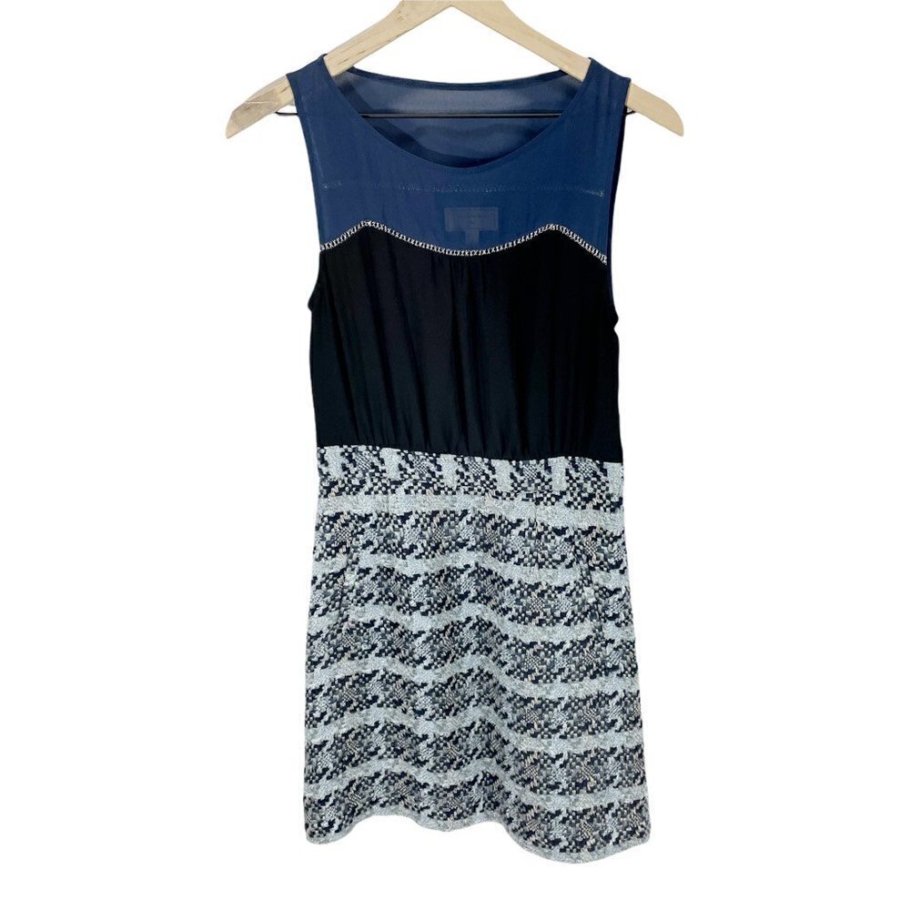 Moulinette Soeurs Womens Shift Dress Blue Black Color Block Pleated Sleeveless 4